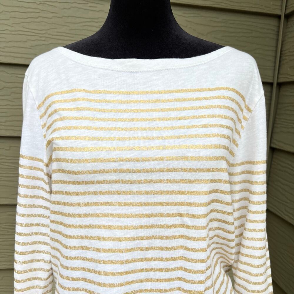 J.CREW white with gold stripes, long sleeve T-shirt, women's size M